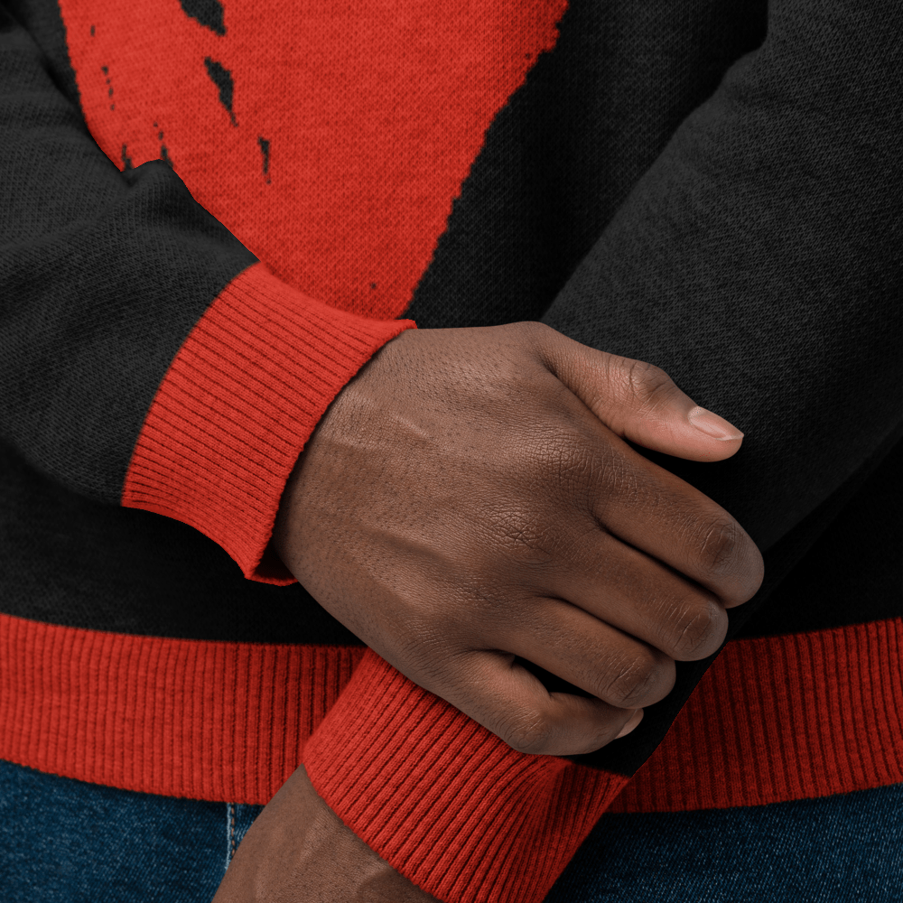 Big Heart - Knitted crew neck sweater (Black & Red Edition) apparel