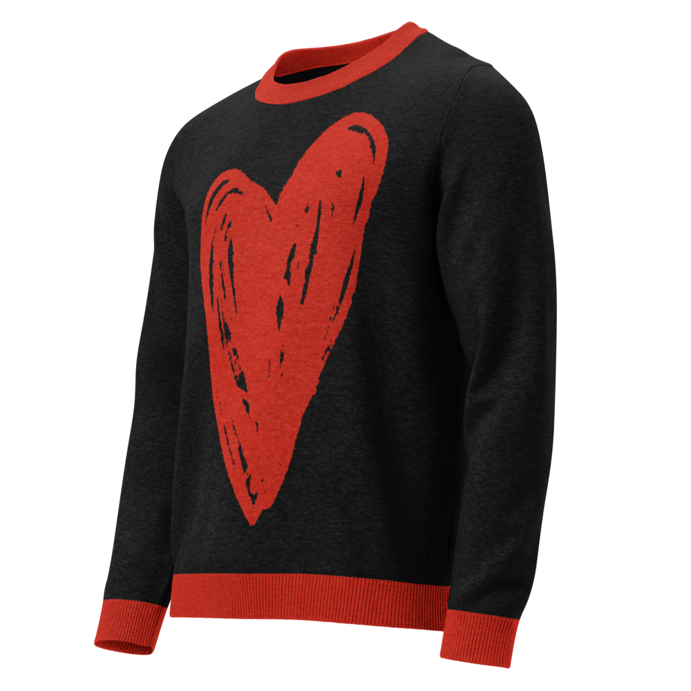 Big Heart - Knitted crew neck sweater (Black & Red Edition) apparel