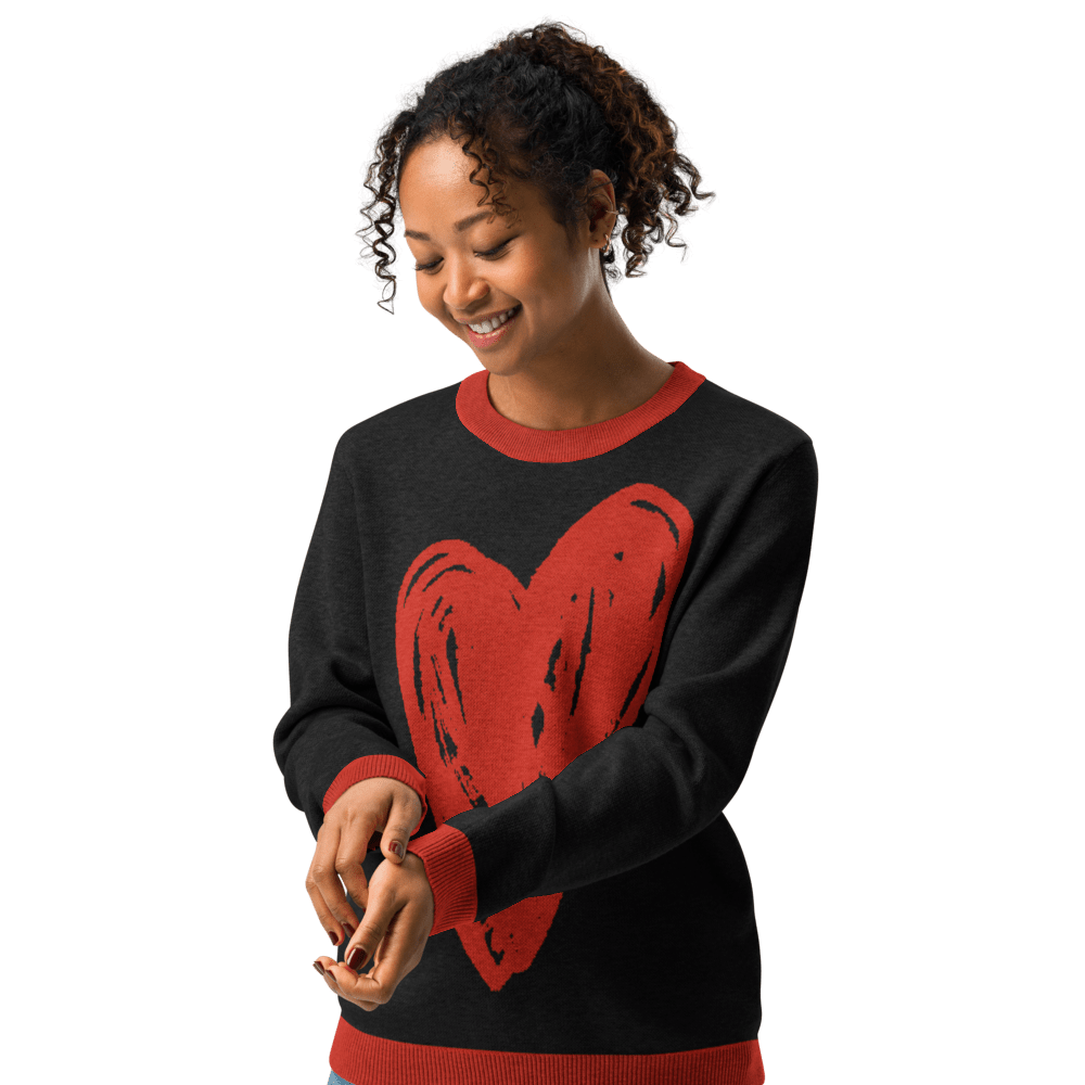 Big Heart - Knitted crew neck sweater (Black & Red Edition) apparel