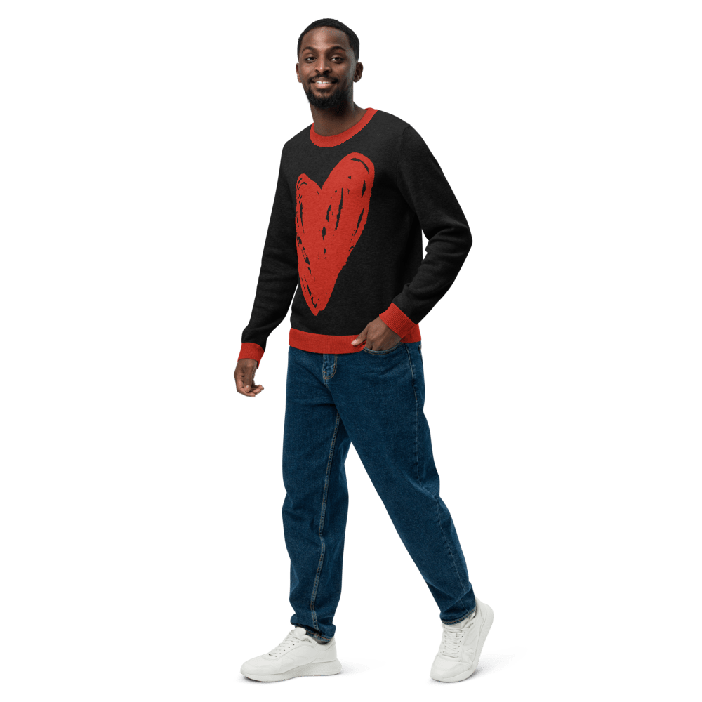 Big Heart - Knitted crew neck sweater (Black & Red Edition) apparel