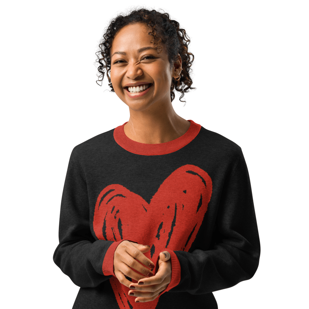 Big Heart - Knitted crew neck sweater (Black & Red Edition) apparel