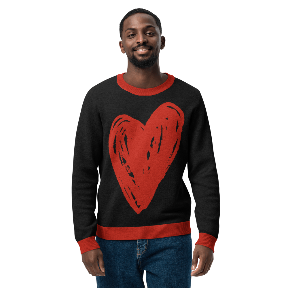 Big Heart - Knitted crew neck sweater (Black & Red Edition) apparel