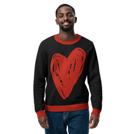Big Heart - Knitted crew neck sweater (Black & Red Edition) apparel