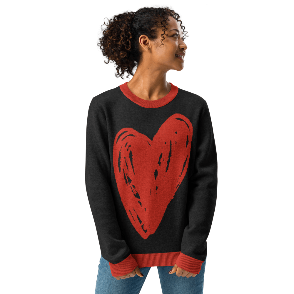 Big Heart - Knitted crew neck sweater (Black & Red Edition) apparel
