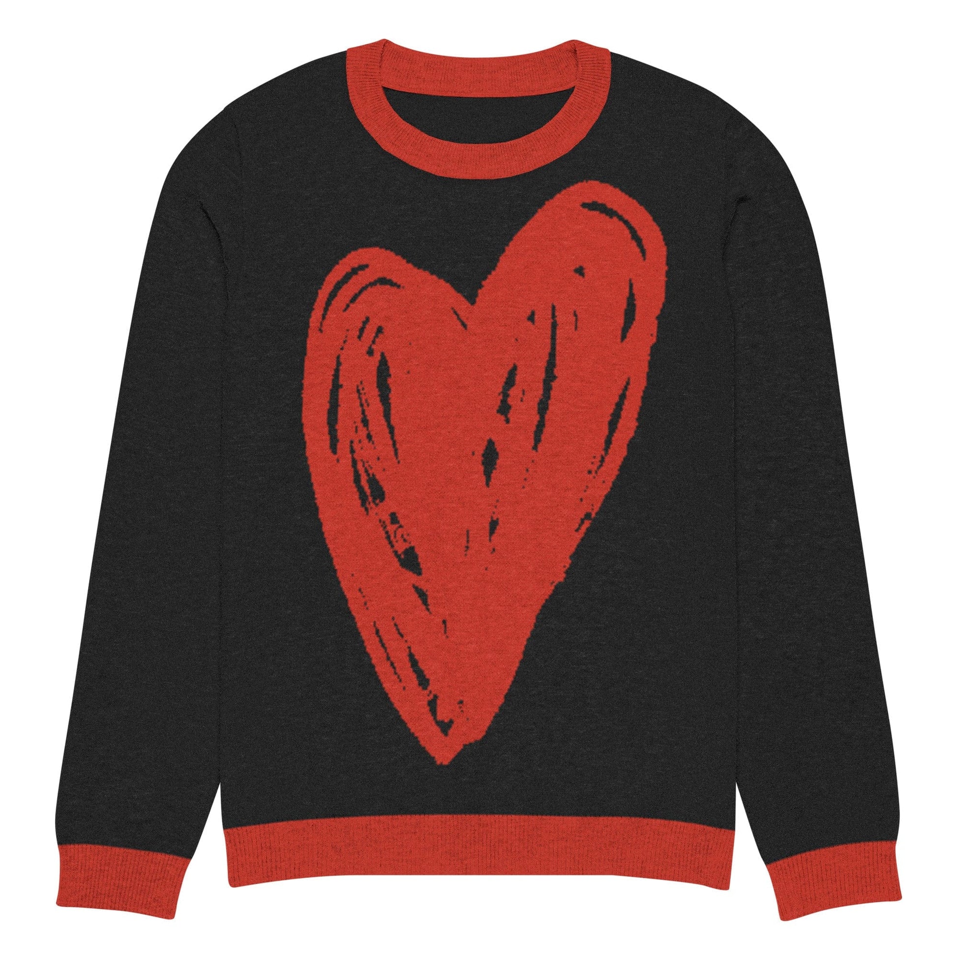 Big Heart - Knitted crew neck sweater (Black & Red Edition) apparel 2XS