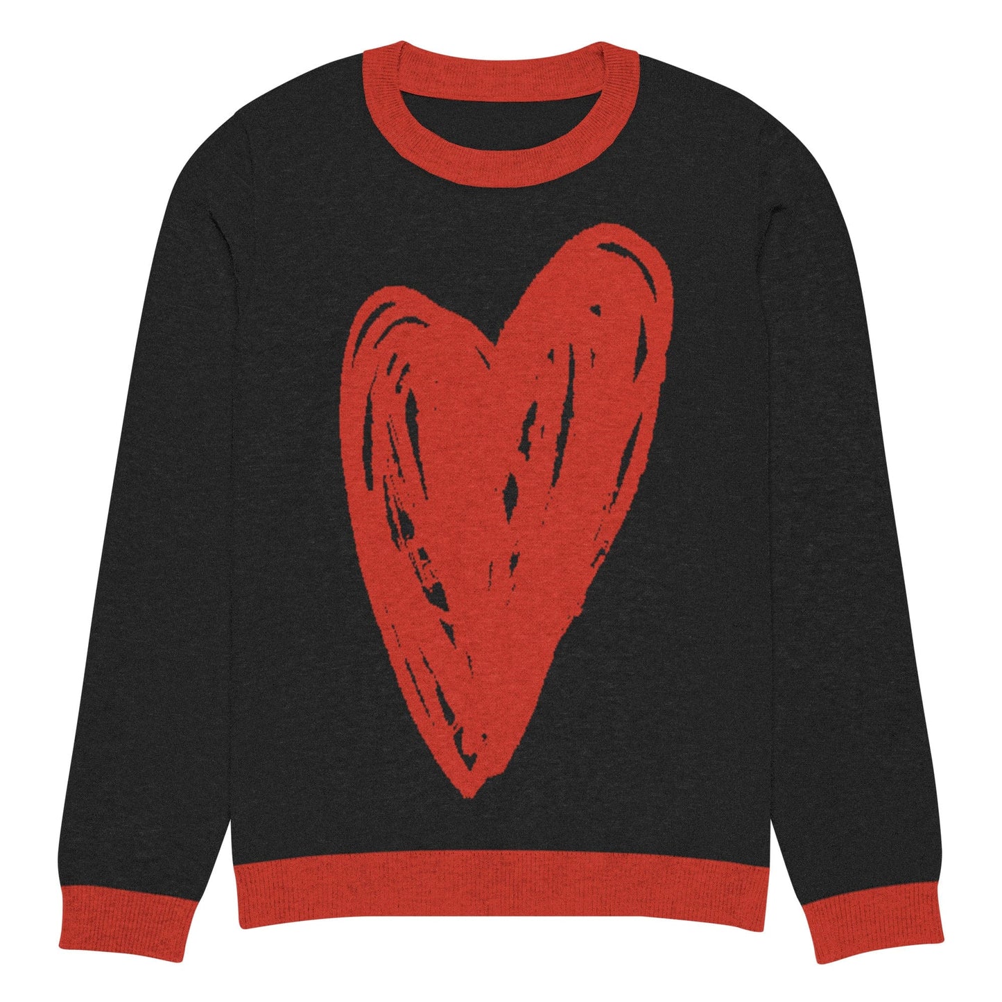 Big Heart - Knitted crew neck sweater (Black & Red Edition) apparel 3XL