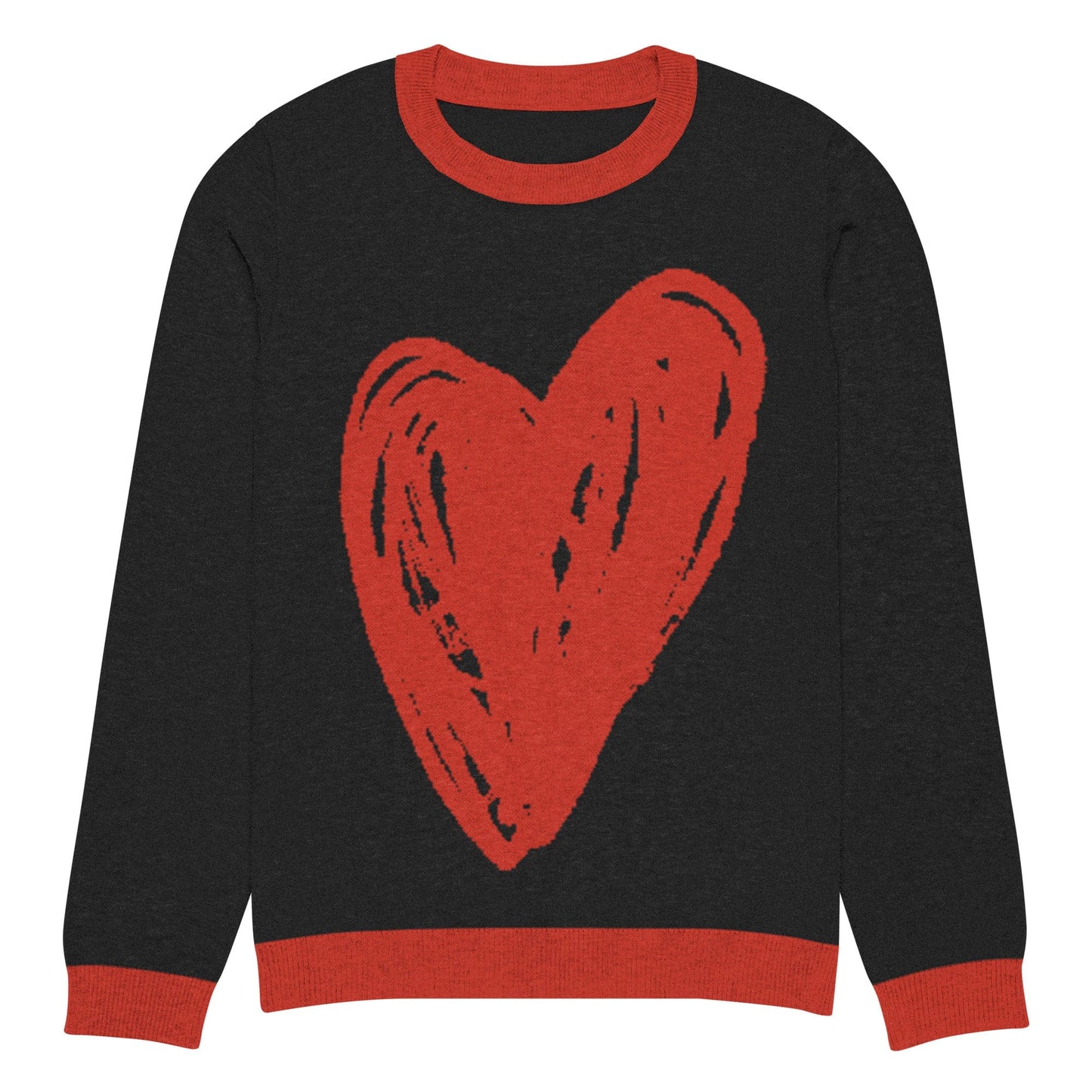 Big Heart - Knitted crew neck sweater (Black & Red Edition) apparel 3XS