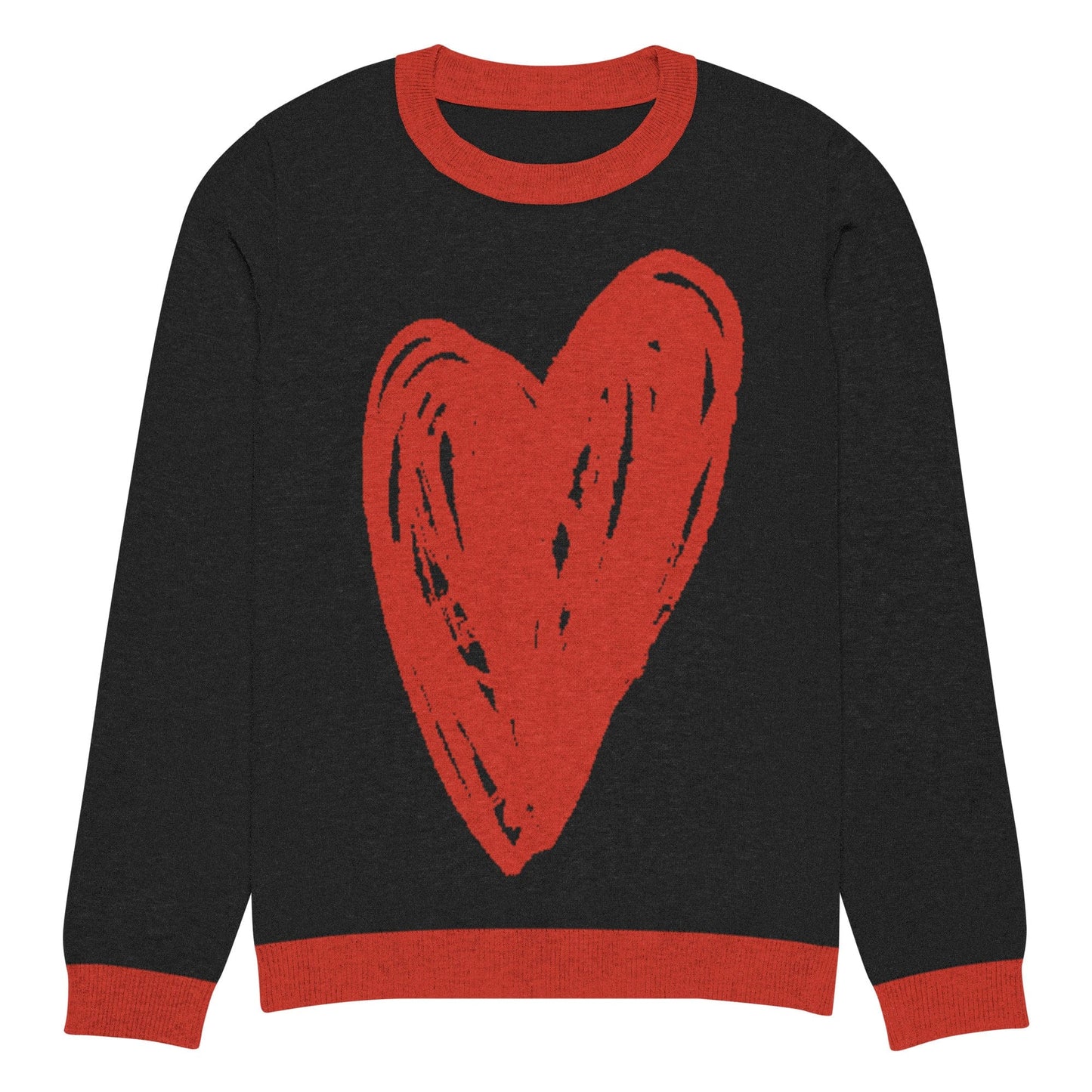Big Heart - Knitted crew neck sweater (Black & Red Edition) apparel L