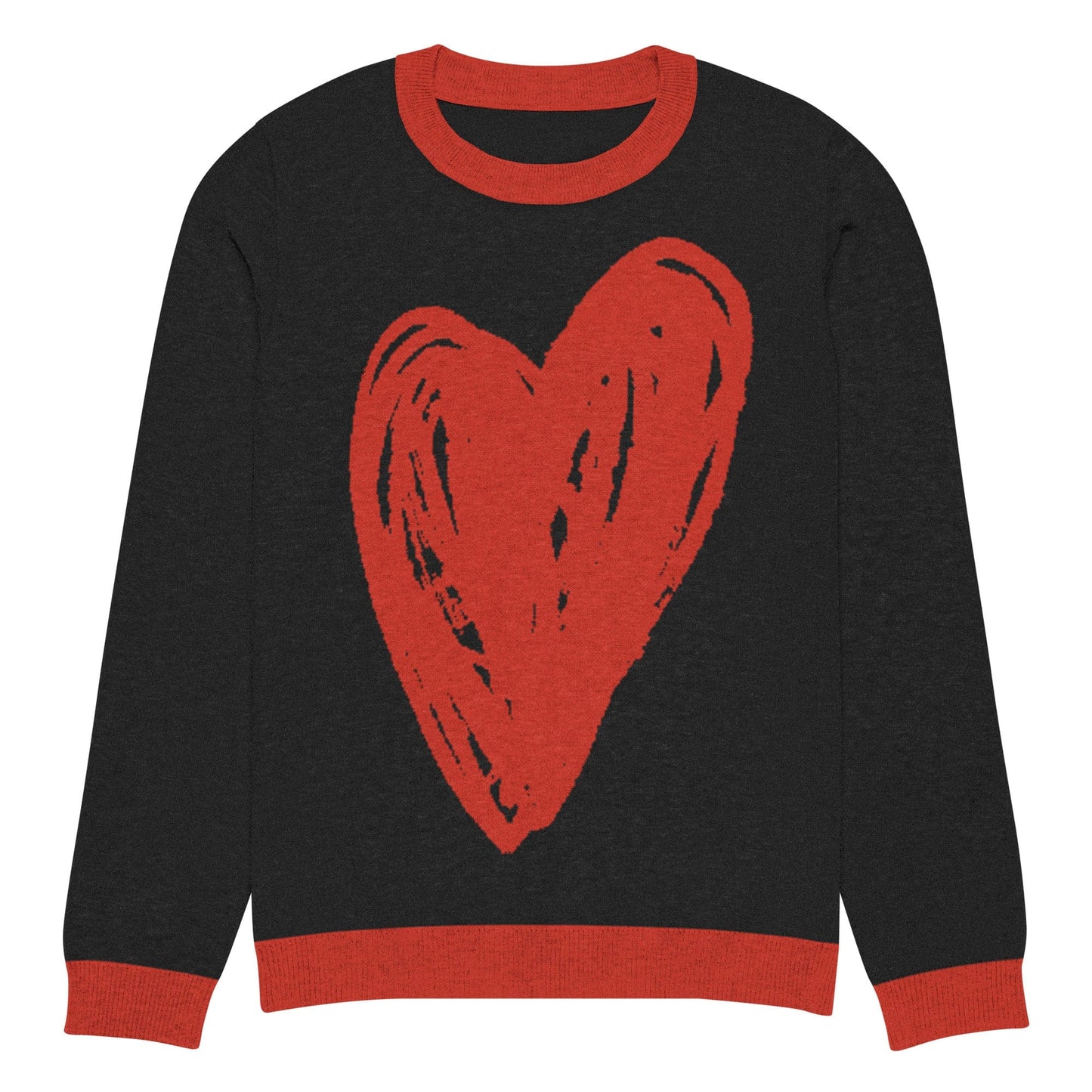 Big Heart - Knitted crew neck sweater (Black & Red Edition) apparel M
