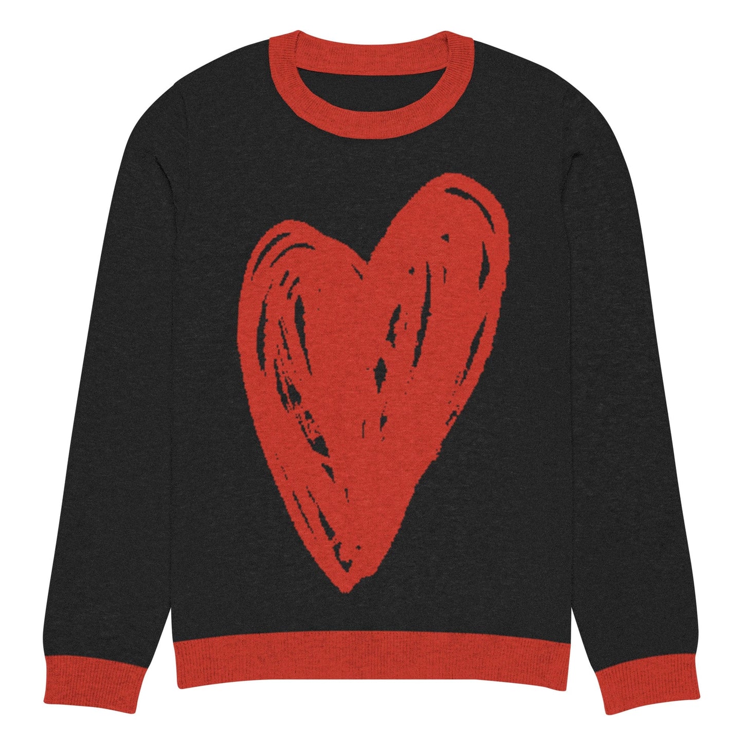 Big Heart - Knitted crew neck sweater (Black & Red Edition) apparel S