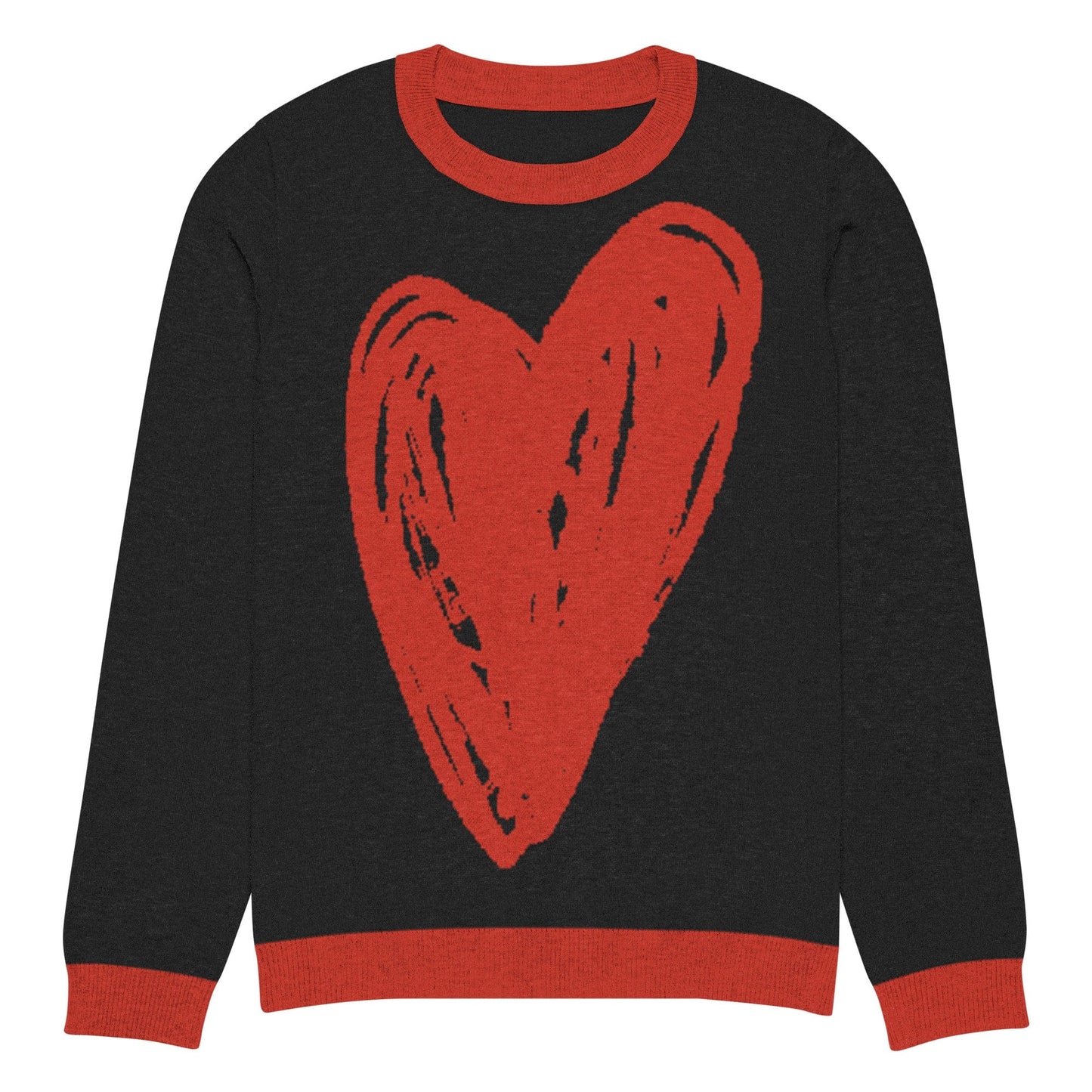 Big Heart - Knitted crew neck sweater (Black & Red Edition) apparel XS