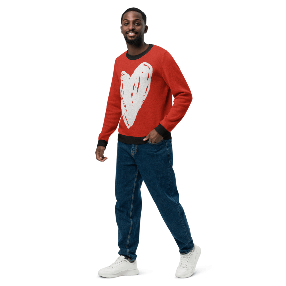 Big Heart - Knitted crew neck sweater (Red & White Edition) apparel