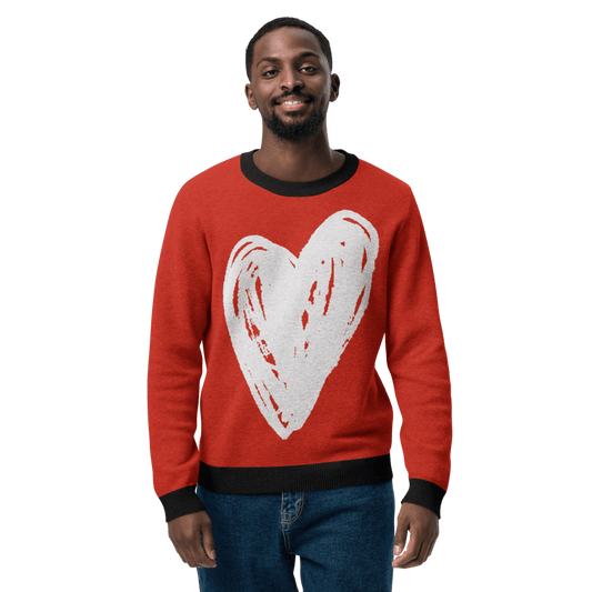 Big Heart - Knitted crew neck sweater (Red & White Edition) apparel