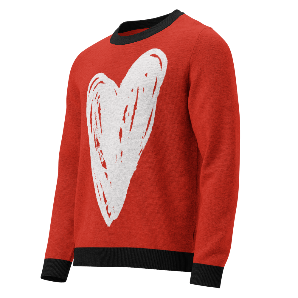 Big Heart - Knitted crew neck sweater (Red & White Edition) apparel