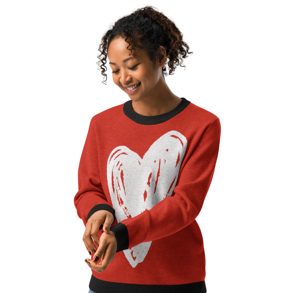 Big Heart - Knitted crew neck sweater (Red & White Edition) apparel