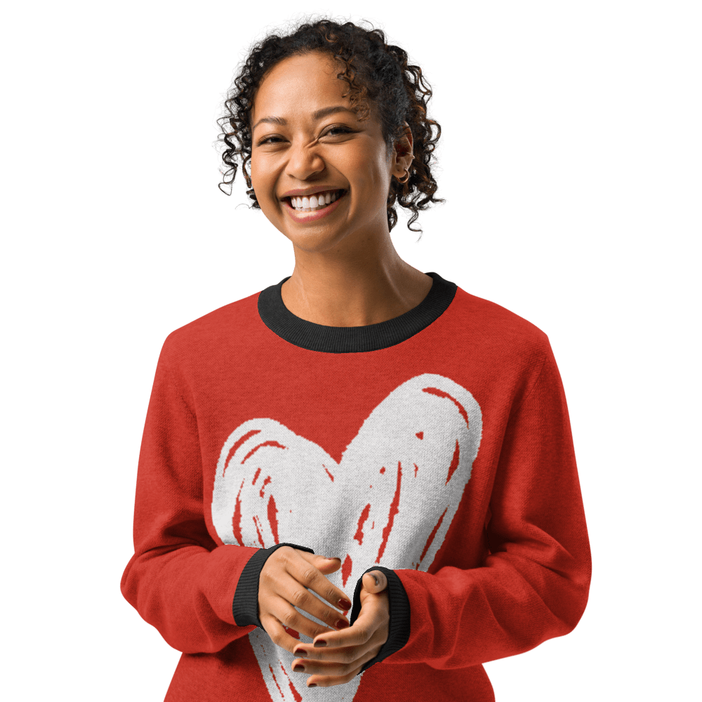 Big Heart - Knitted crew neck sweater (Red & White Edition) apparel
