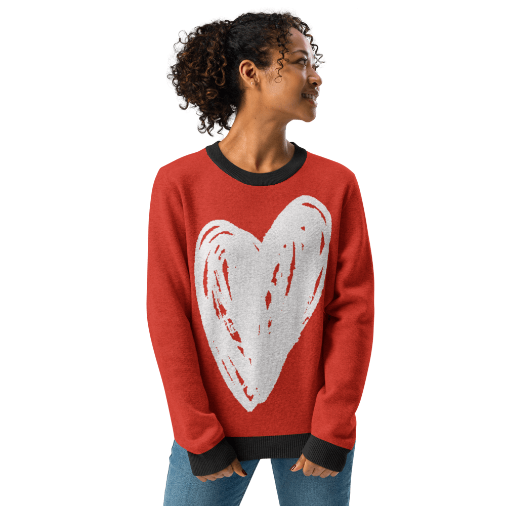 Big Heart - Knitted crew neck sweater (Red & White Edition) apparel