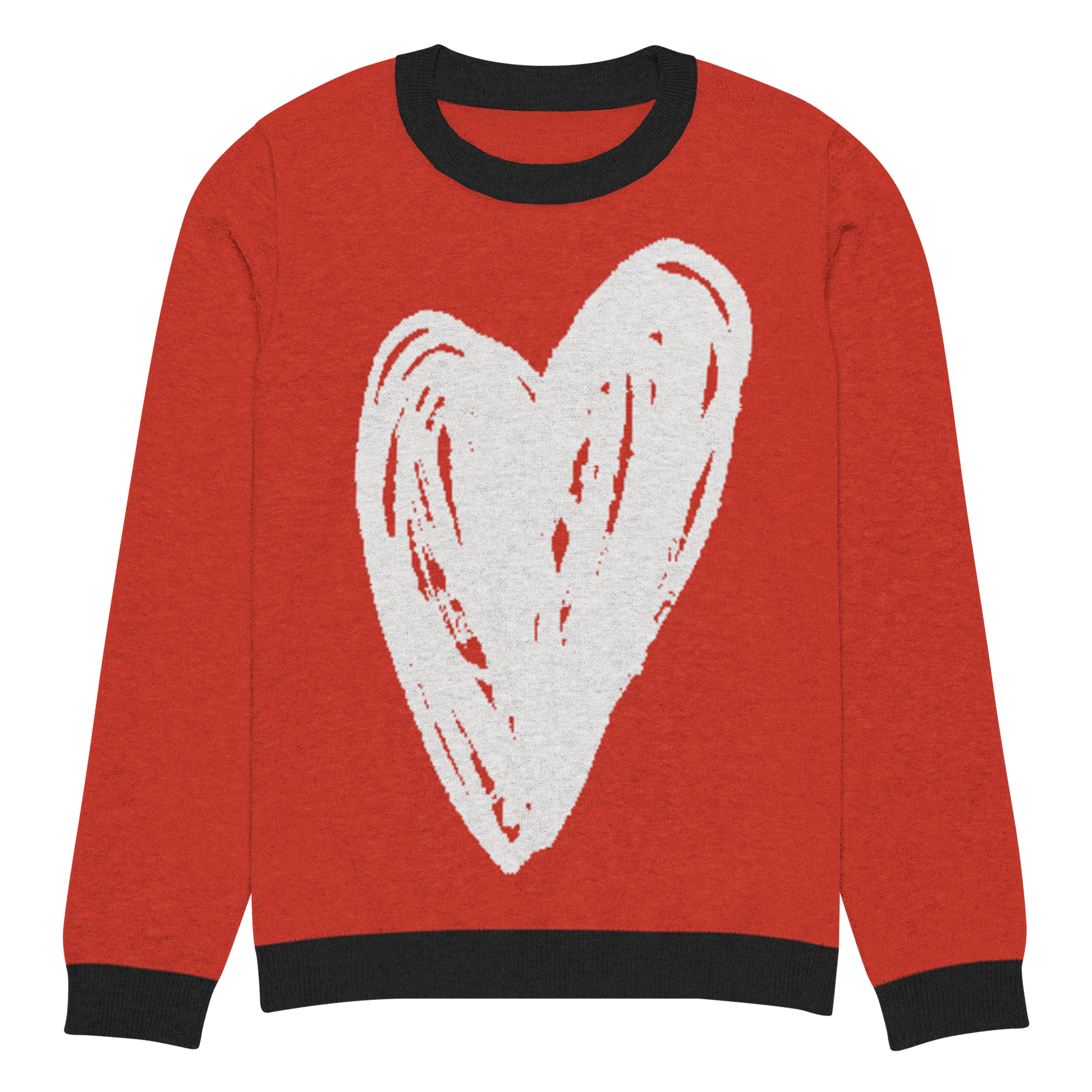 Big Heart - Knitted crew neck sweater (Red & White Edition) apparel 2XS