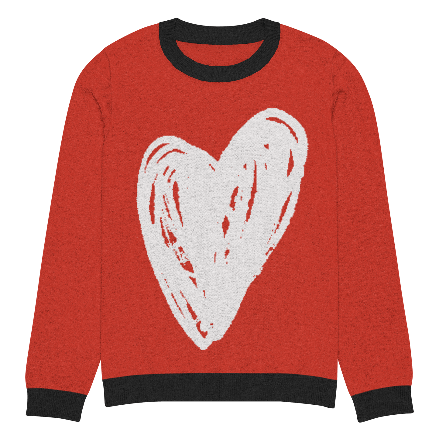 Big Heart - Knitted crew neck sweater (Red & White Edition) apparel 3XS