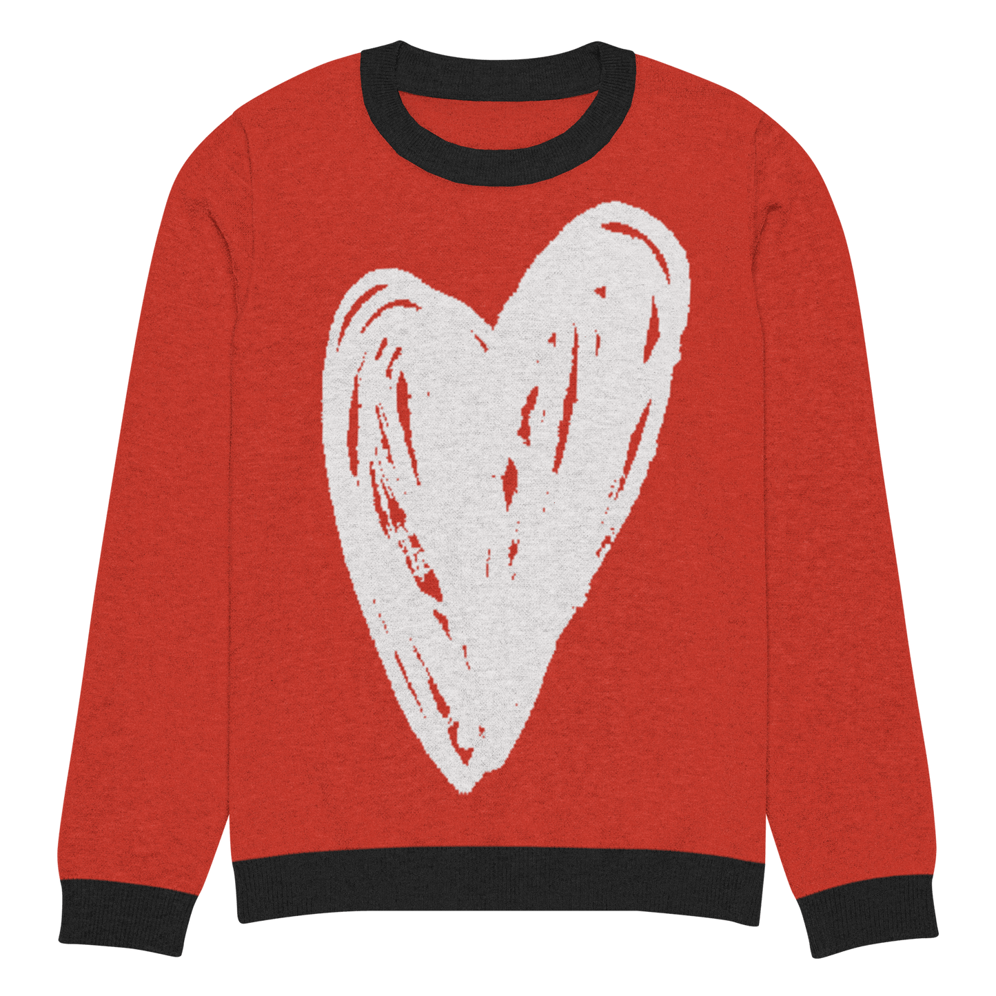 Big Heart - Knitted crew neck sweater (Red & White Edition) apparel XS
