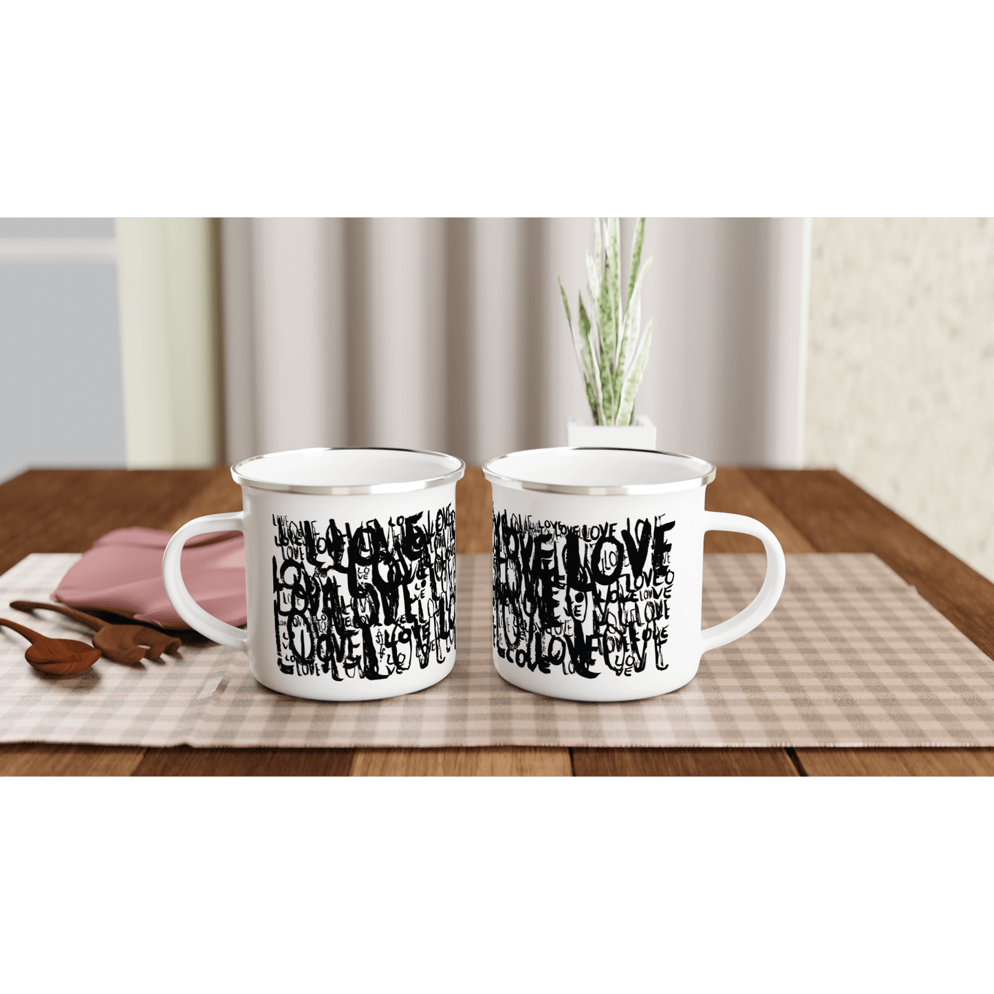 Love Typo - White 12oz Enamel Mug - Black Edition Mugs
