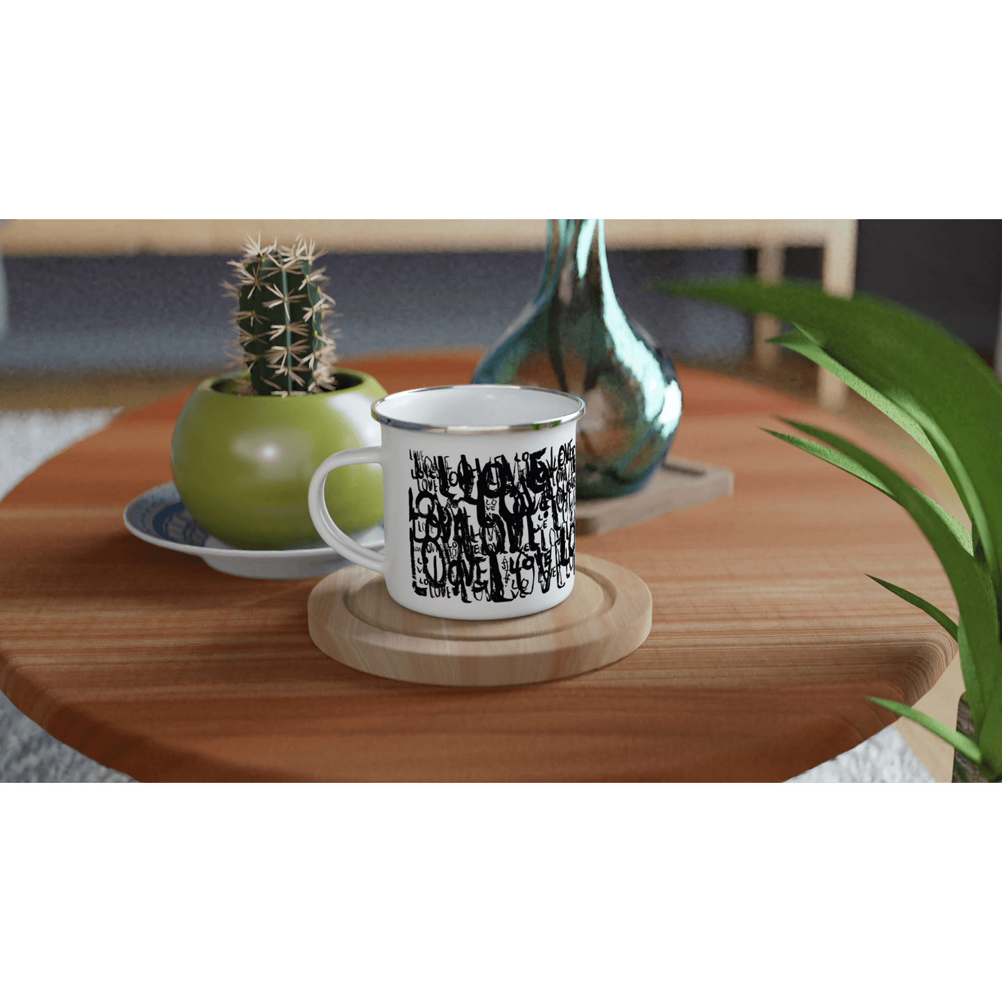 Love Typo - White 12oz Enamel Mug - Black Edition Mugs