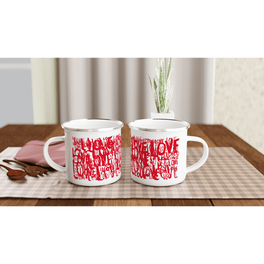Red Love Typo - White 12oz Enamel Mug Mugs