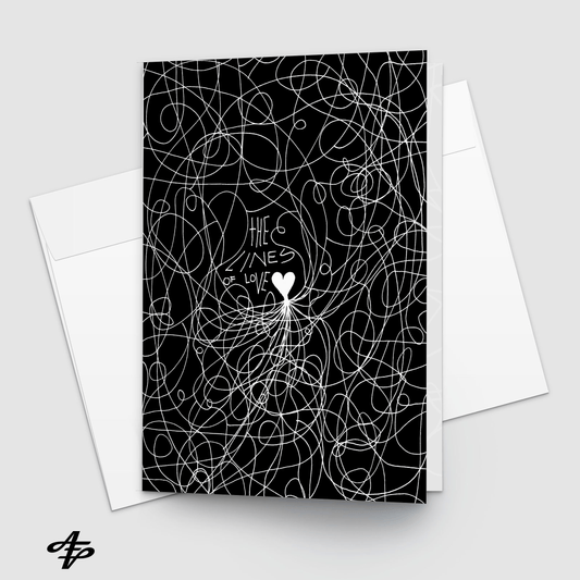 The Lines of Love (Black) - Pack of 10 Greeting Cards with Envelopes Print Material