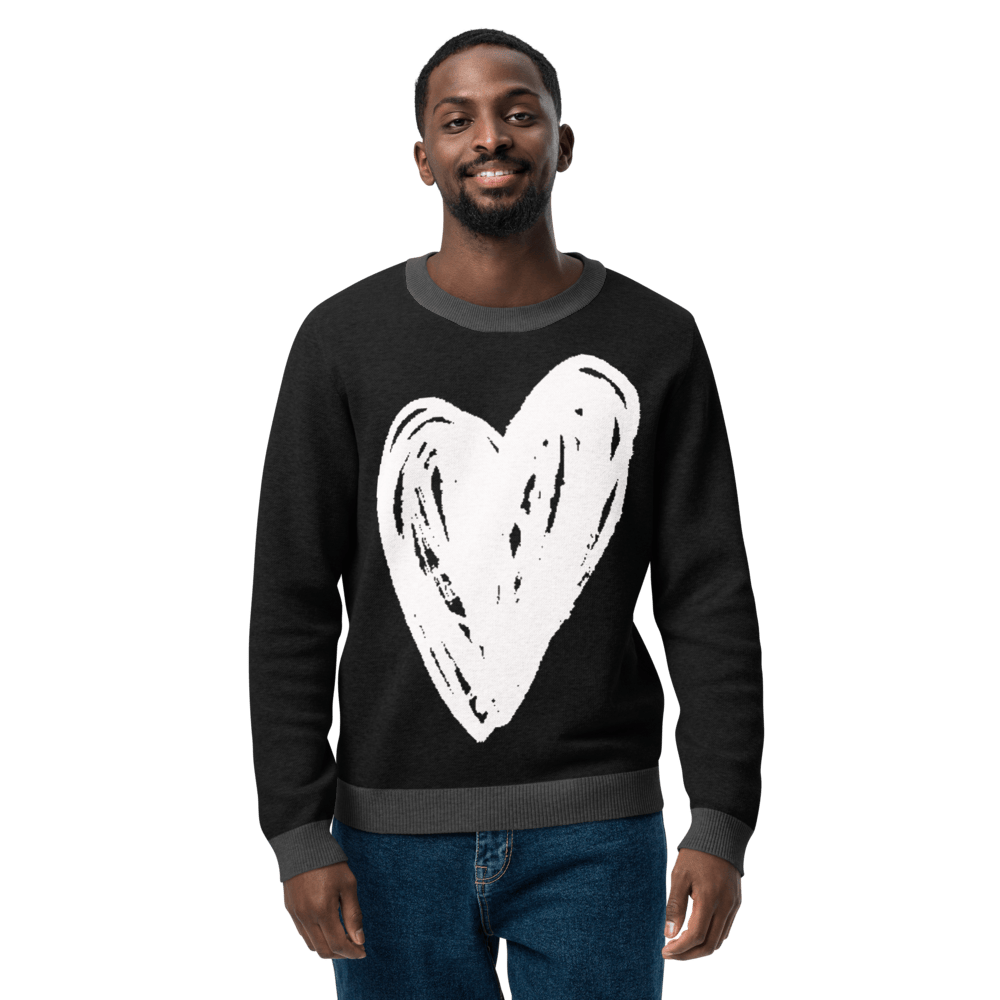 Big Heart - Knitted crew neck sweater (Black & White Edition) apparel