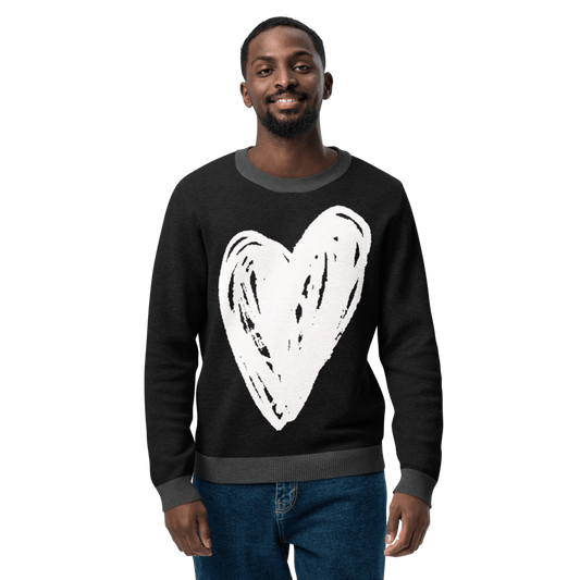 Big Heart - Knitted crew neck sweater (Black & White Edition) apparel