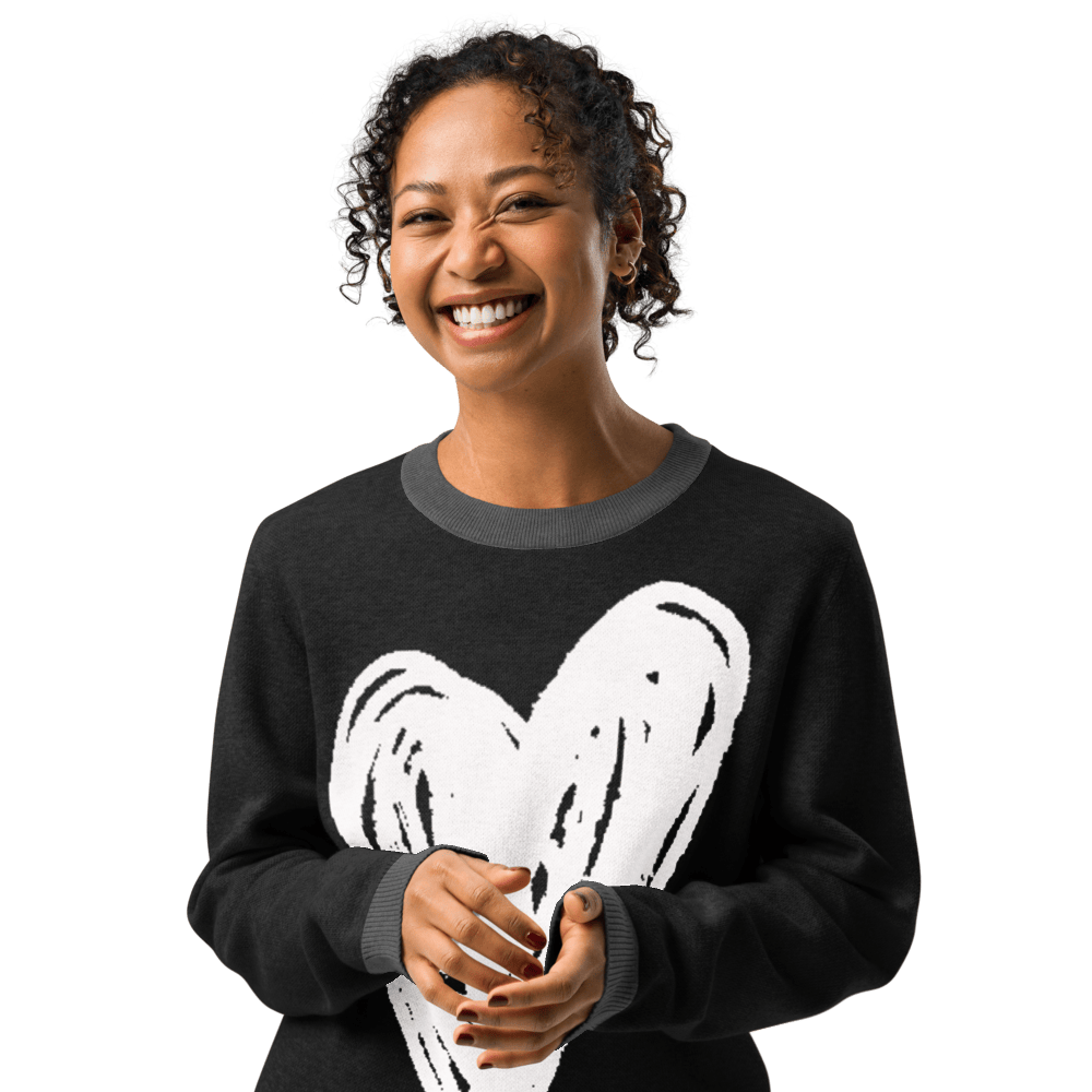 Big Heart - Knitted crew neck sweater (Black & White Edition) apparel