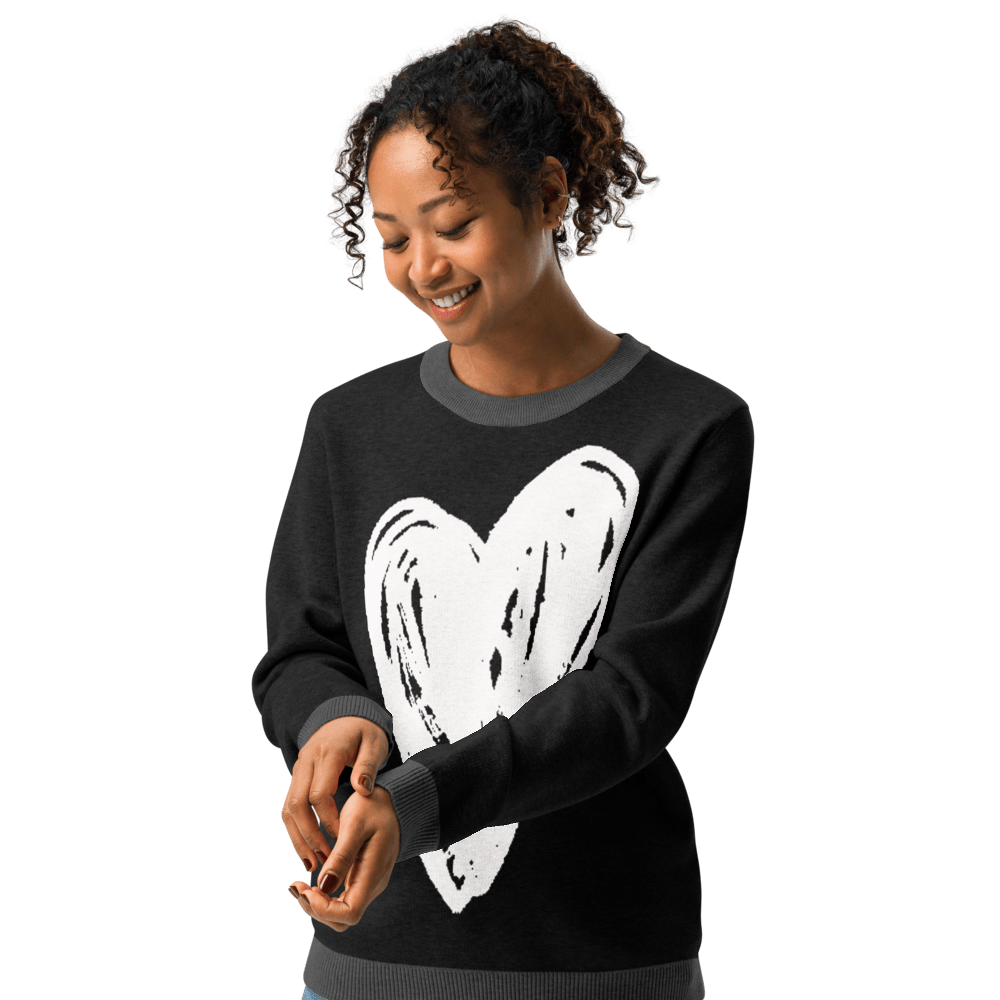 Big Heart - Knitted crew neck sweater (Black & White Edition) apparel
