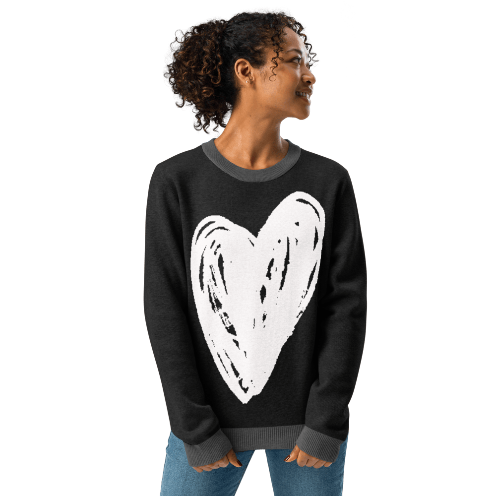 Big Heart - Knitted crew neck sweater (Black & White Edition) apparel