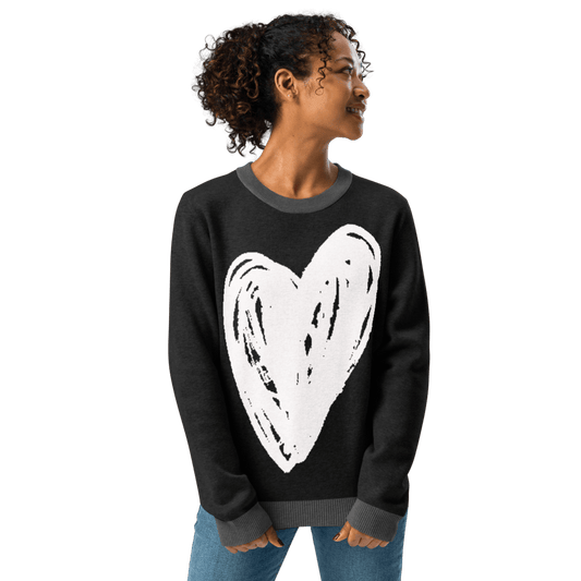 Big Heart - Knitted crew neck sweater (Black & White Edition) apparel