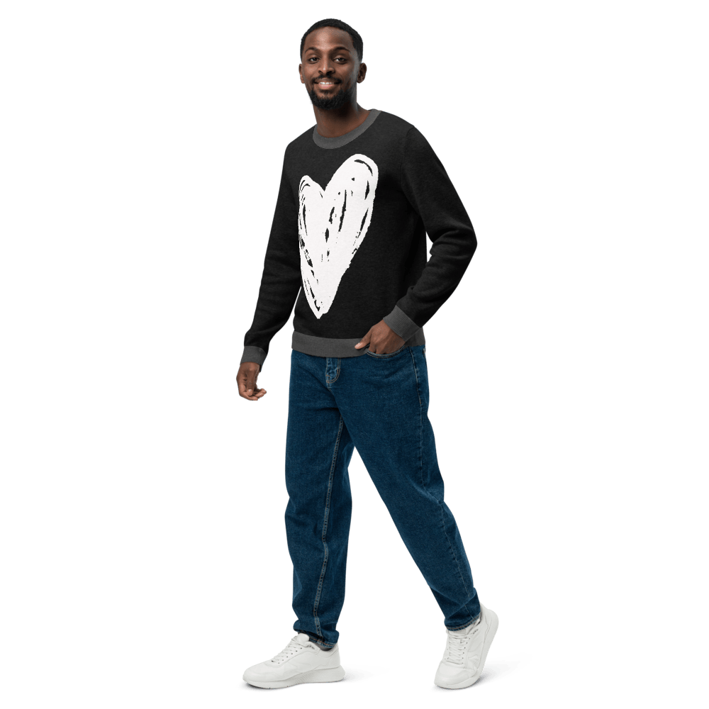 Big Heart - Knitted crew neck sweater (Black & White Edition) apparel