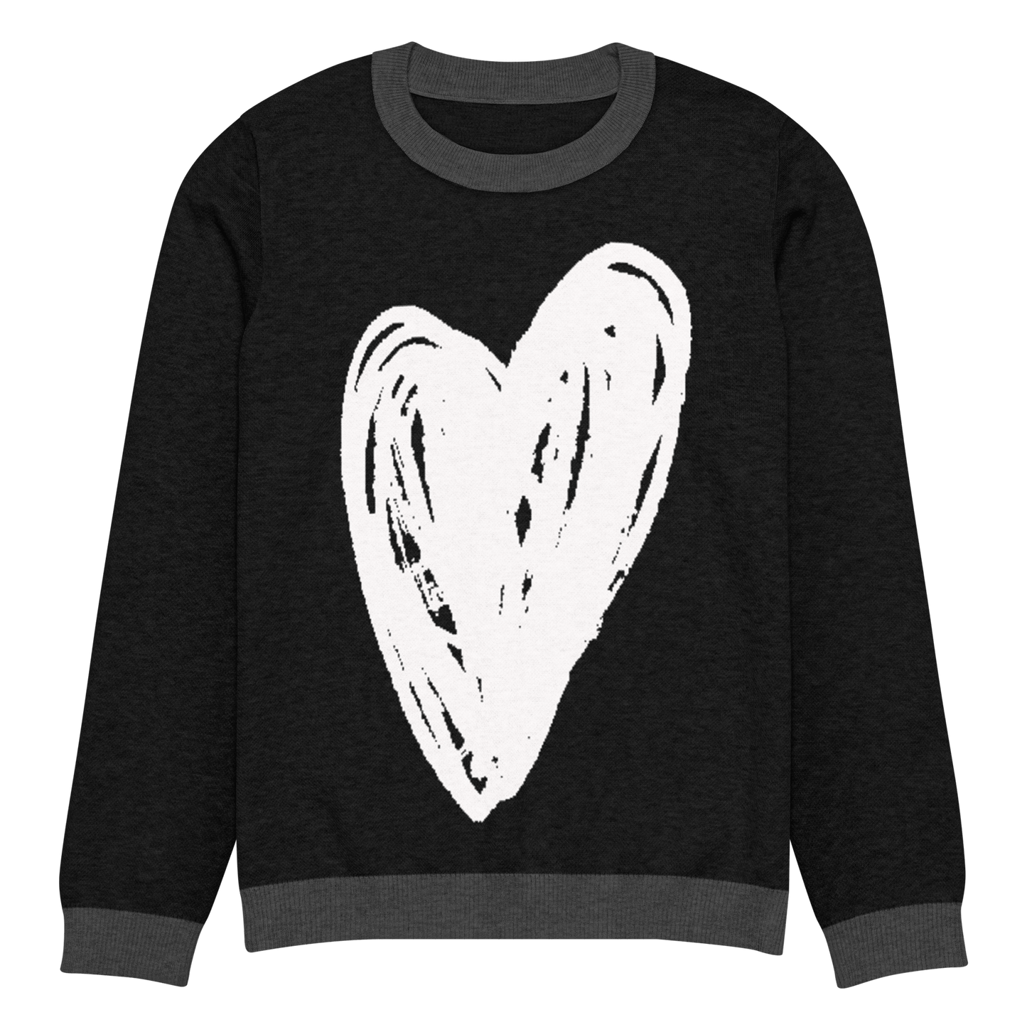 Big Heart - Knitted crew neck sweater (Black & White Edition) apparel 2XL