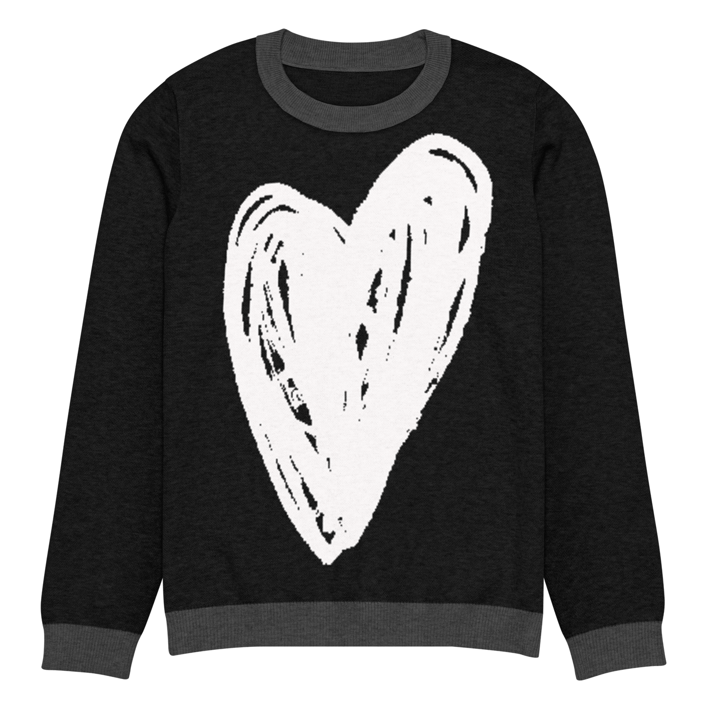 Big Heart - Knitted crew neck sweater (Black & White Edition) apparel 2XS