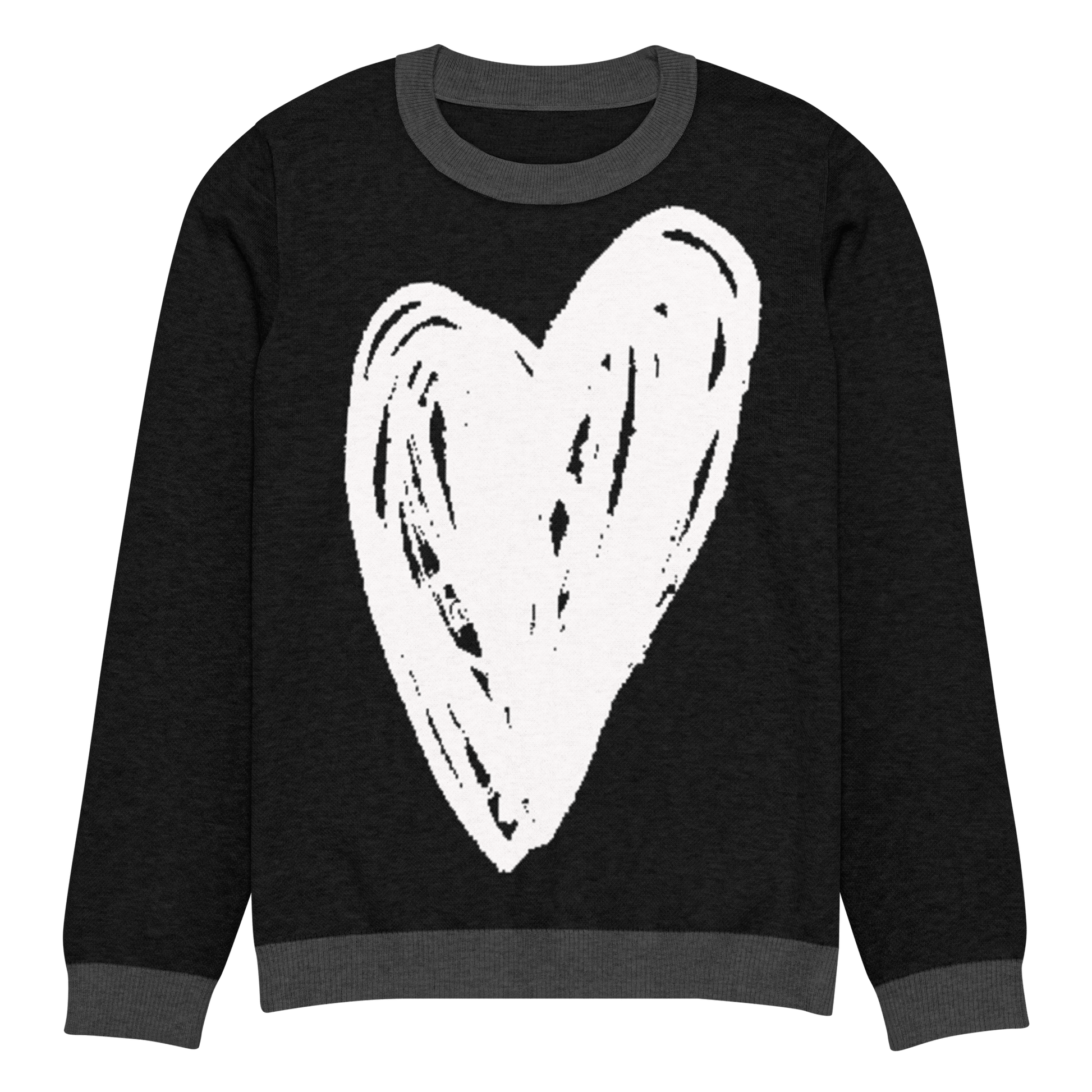 Big Heart - Knitted crew neck sweater (Black & White Edition) apparel 2XS