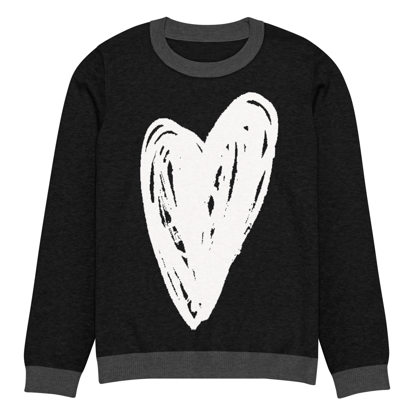 Big Heart - Knitted crew neck sweater (Black & White Edition) apparel 3XL
