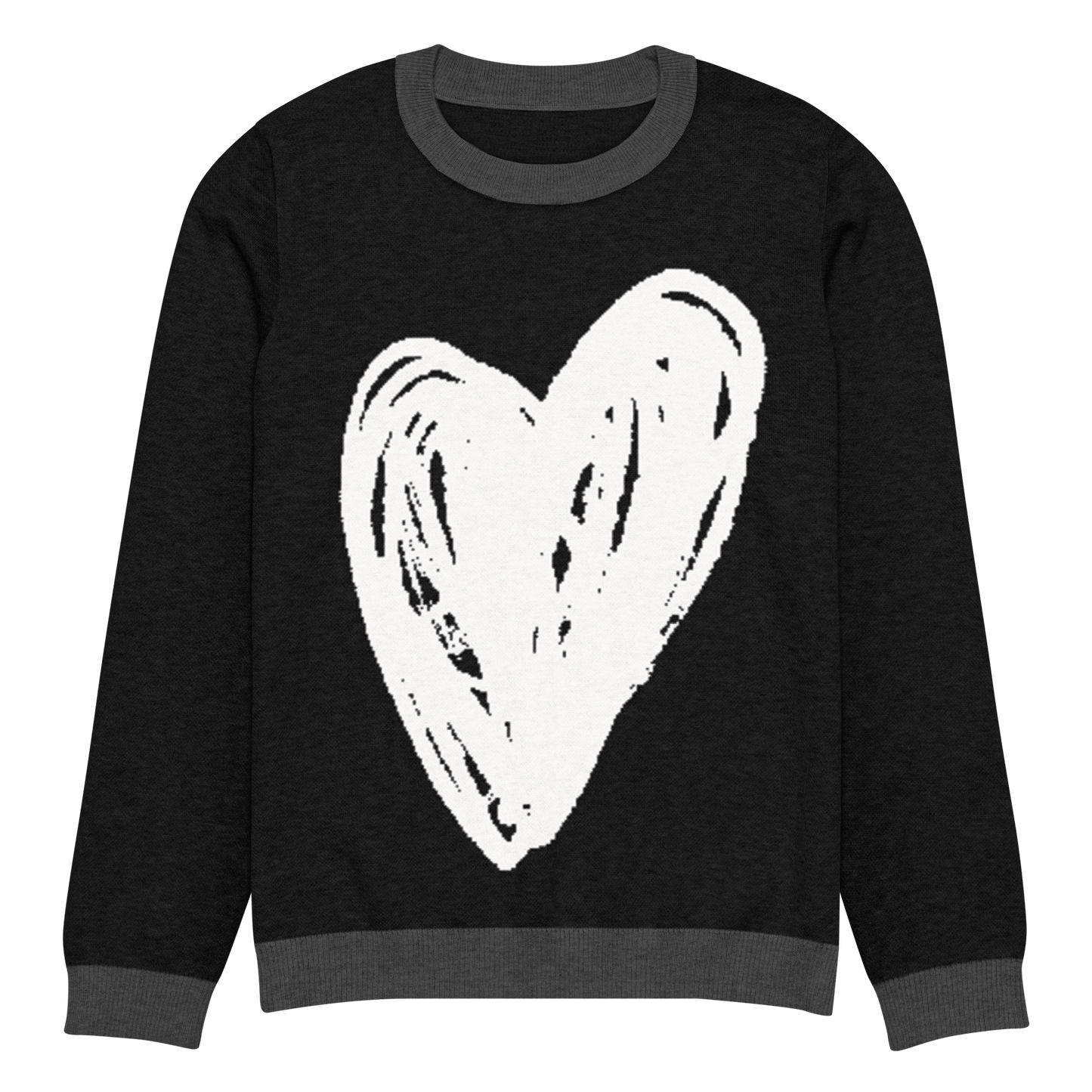 Big Heart - Knitted crew neck sweater (Black & White Edition) apparel 3XS