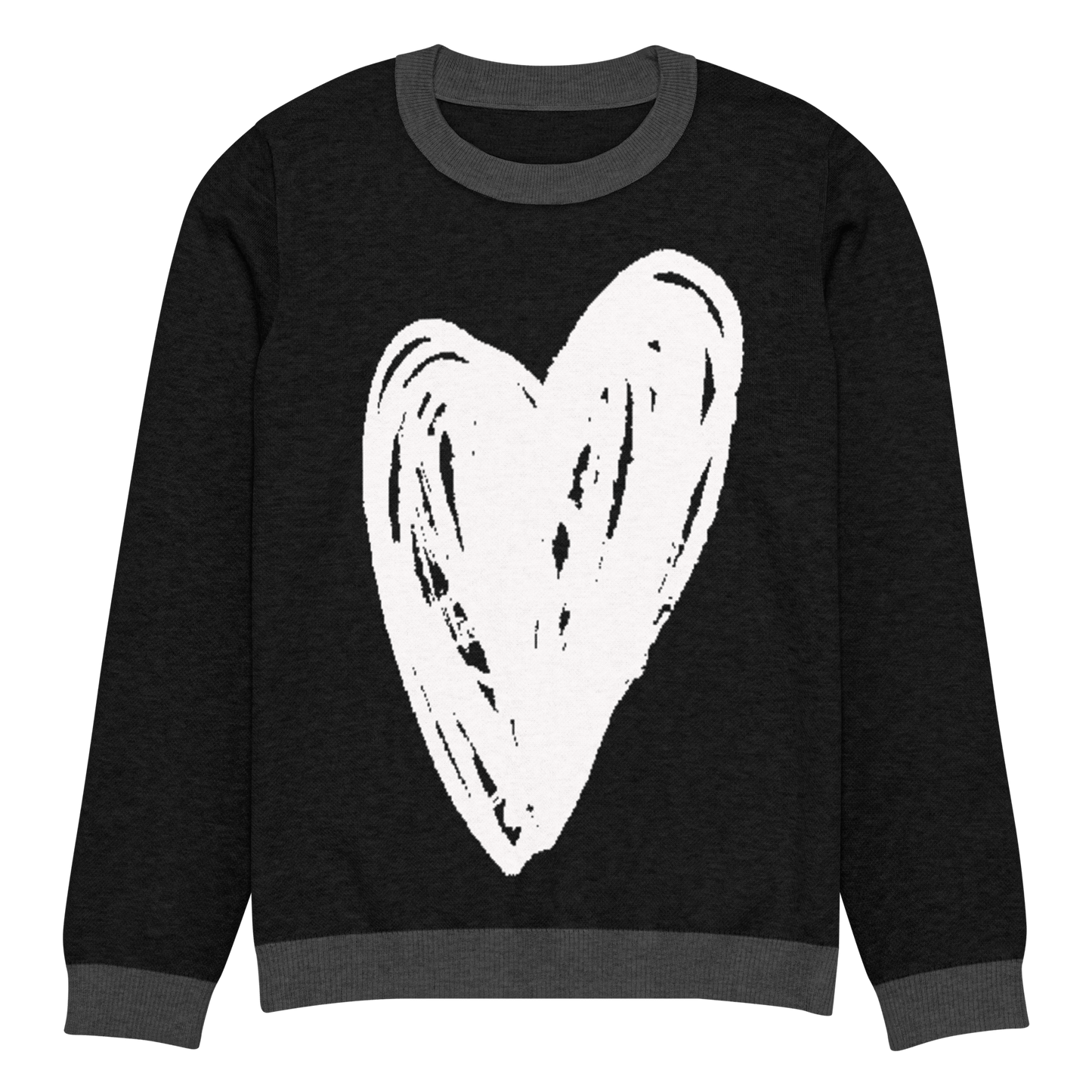 Big Heart - Knitted crew neck sweater (Black & White Edition) apparel L