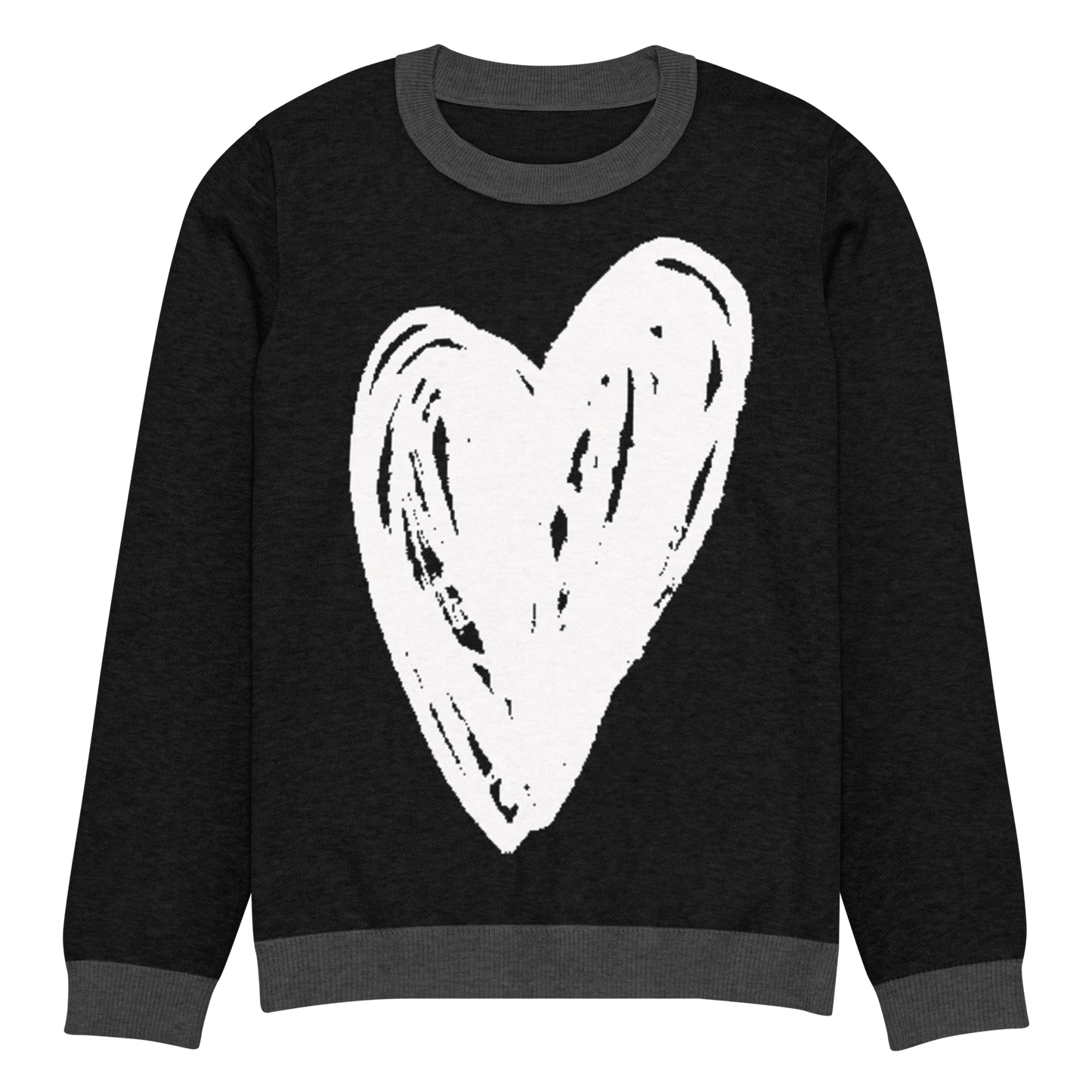 Big Heart - Knitted crew neck sweater (Black & White Edition) apparel M