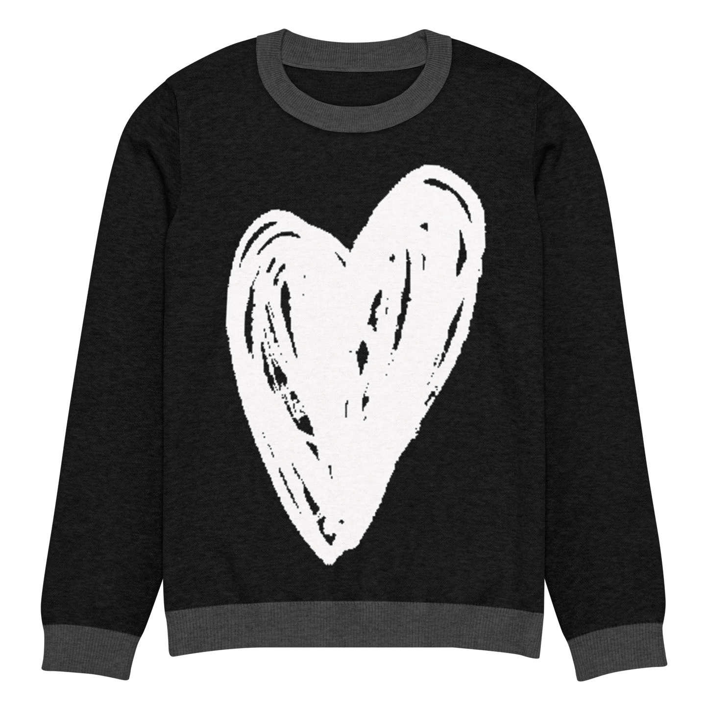 Big Heart - Knitted crew neck sweater (Black & White Edition) apparel S