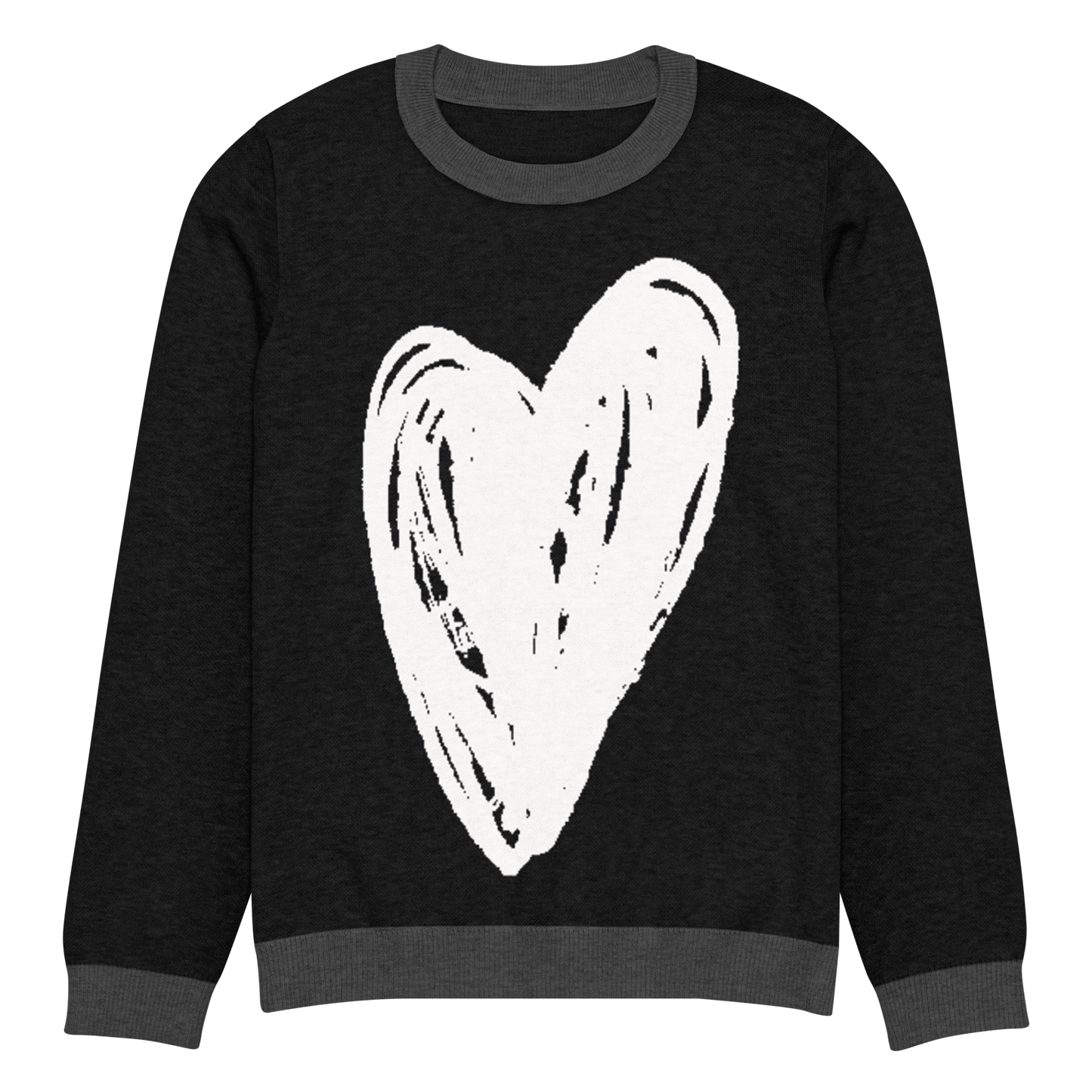 Big Heart - Knitted crew neck sweater (Black & White Edition) apparel XL