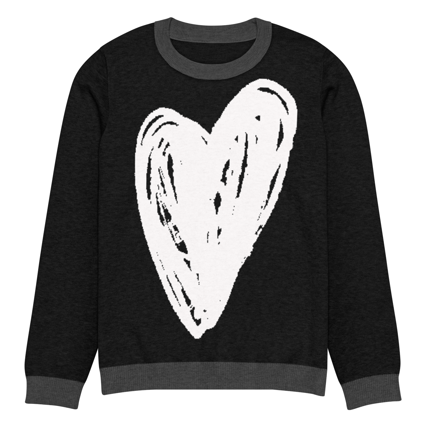 Big Heart - Knitted crew neck sweater (Black & White Edition) apparel XS
