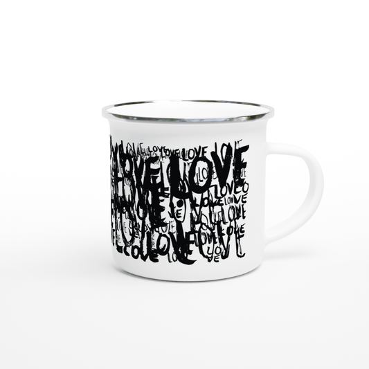 Love Typo - White 12oz Enamel Mug - Black Edition Mugs