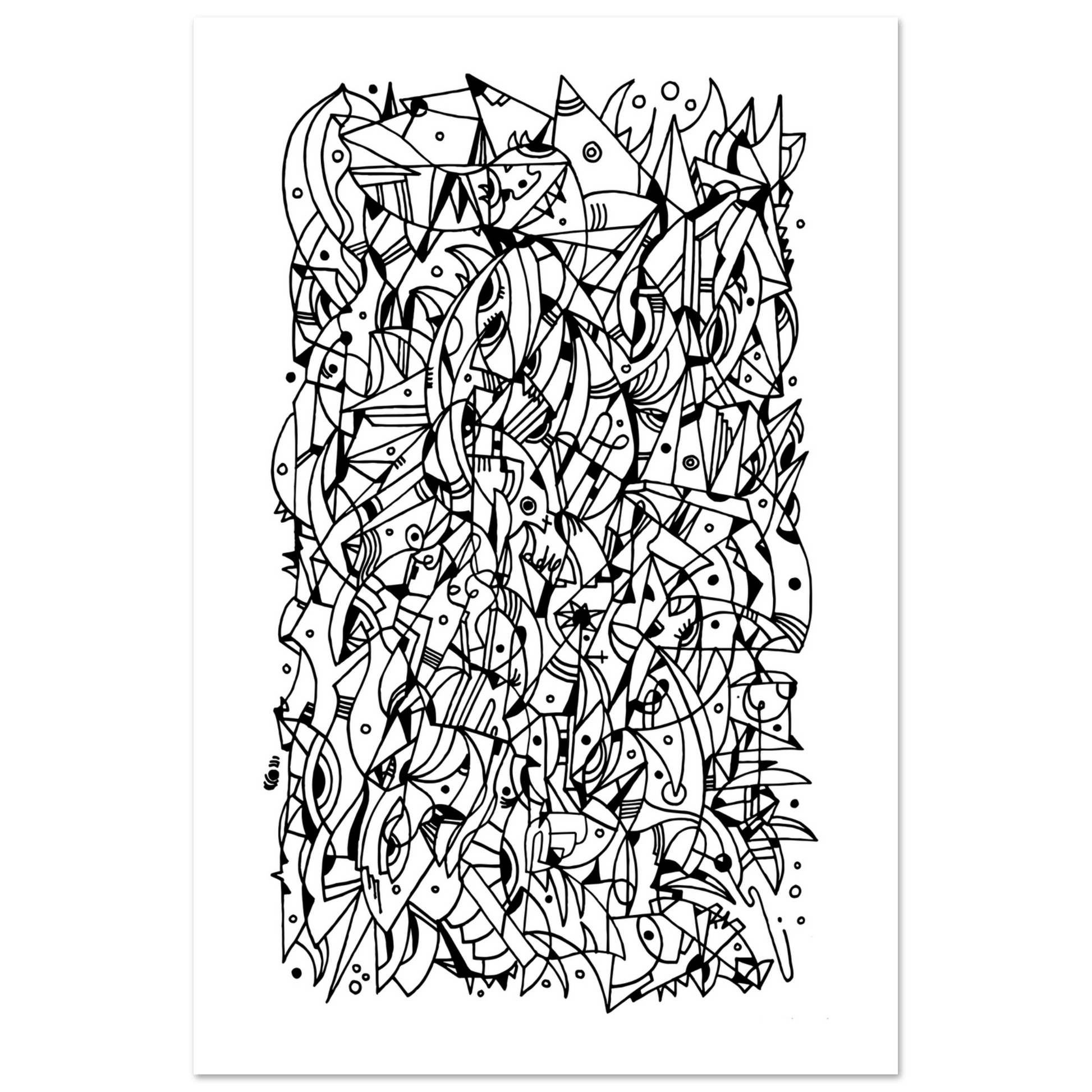 Mental Eclipse - Line Art illustration Print Art Prints 60x90 cm / 24x36″ / Premium Matte Paper Poster