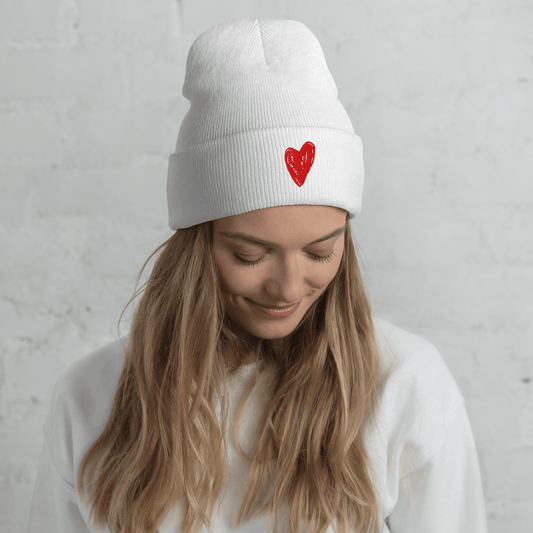 Red Heart - Cuffed Beanie apparel White