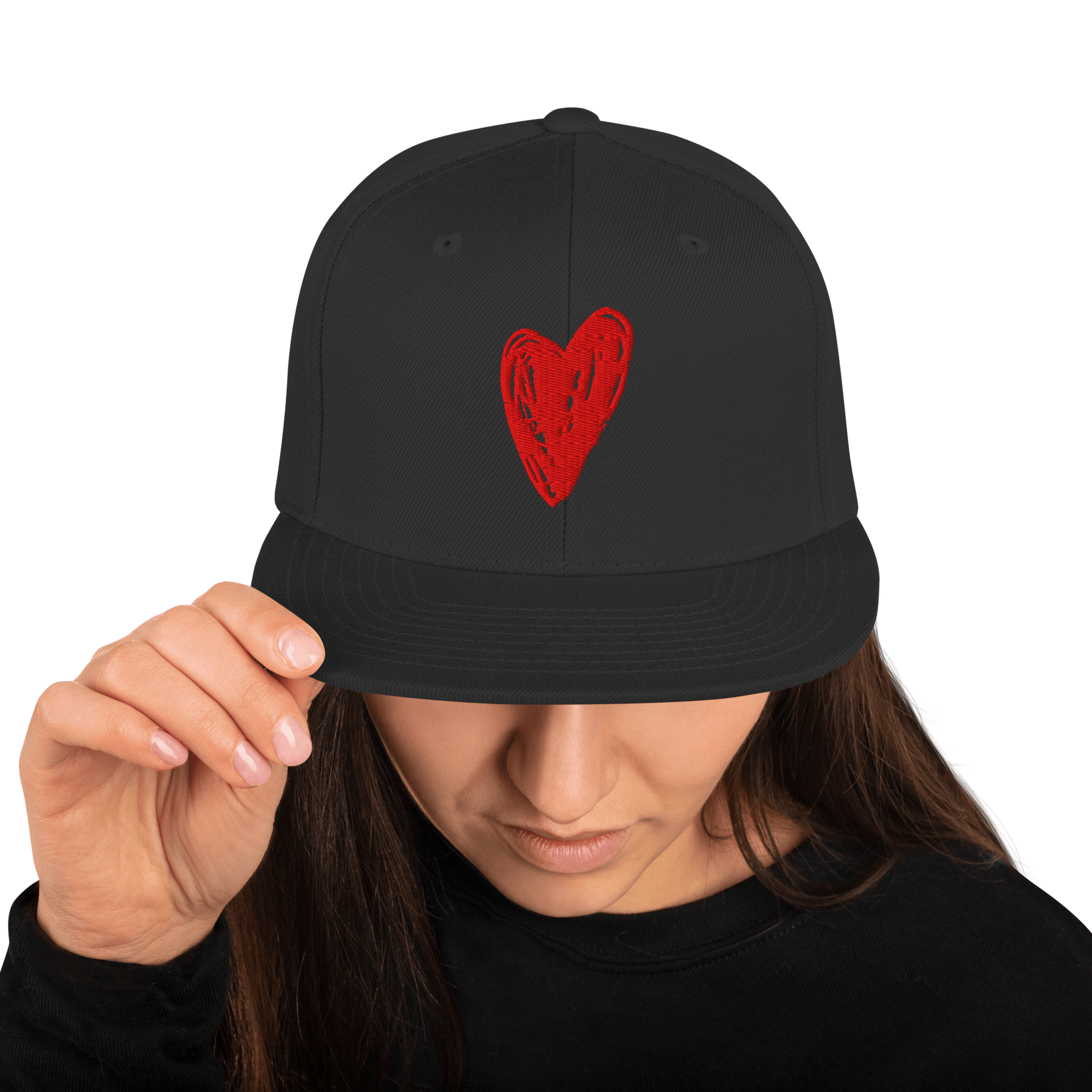 Red Heart - Snapback Hat apparel Black