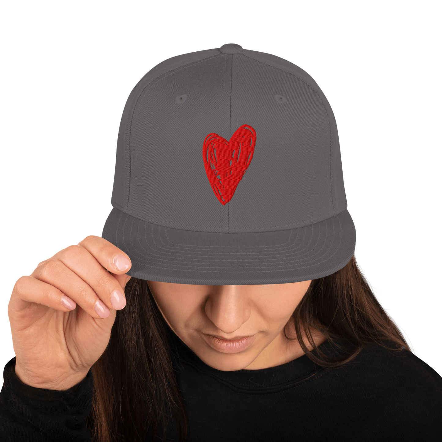 Red Heart - Snapback Hat apparel Dark Grey